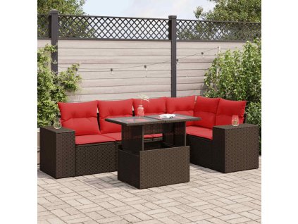 6dílná zahradní sestava s poduškami polyratan akácie [3326805] (Barva Hnědá)