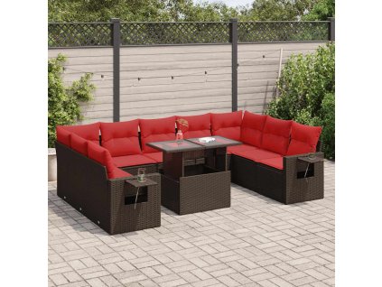 10dílná zahradní sestava a s poduškami polyratan akácie [3326545] (Barva Hnědá)