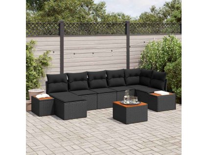 Sada zahradních pohovek s polštářem 8 pcs Černá Poly ratan [3348134]
