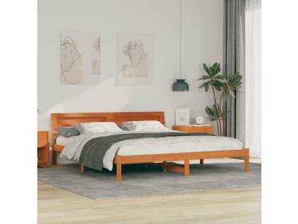 Rám postele s čelo Hnědá 200 x 200 cm masivní dřevo [3385744]