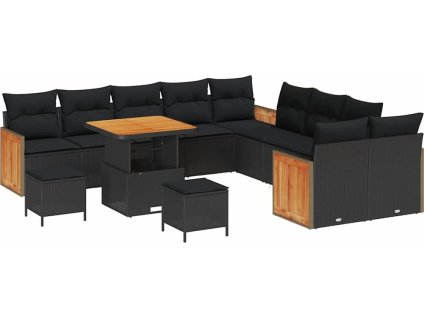 Sada zahradních pohovek s polštářem 13 pcs Černá [3363359]