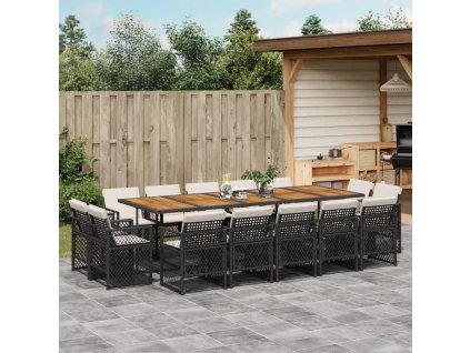 15dílný zahradní jídelní set s poduškami polyratan [3210879] (Barva Černá a krémová)