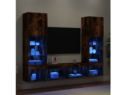 5dílná obývací stěna s LED osvětlením kompozitní dřevo [3216696] (Barva Hnědý dub)