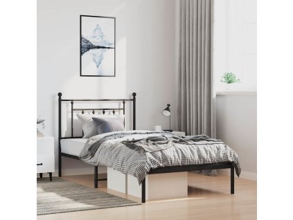 Kovový rám postele s čelem 100 x 190 cm [353531] (Barva Černá)