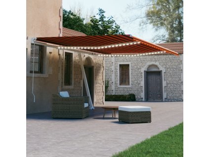 Automatická markýza LED a senzor větru 600 x 300 cm [3069615] (Barva oranžová a hnědá)