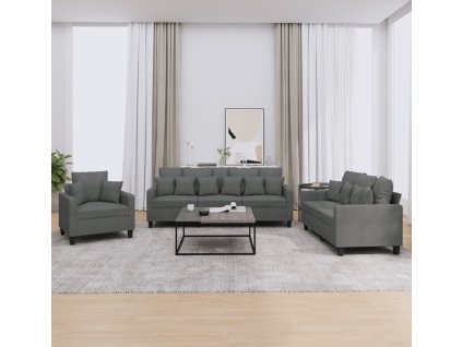 3dílná sedací souprava s polštáři textil [3201633] (Barva Tmavě šedá)