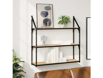 3patrová nástěnná police 80 x 21 x 78,5 cm kompozit [835458] (Barva Hnědý dub)