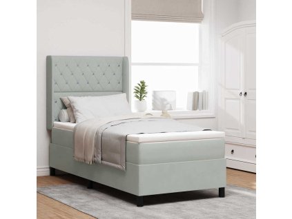 LED box spring postel s matrací Světle šedá 90 x 190 cm samet [3343790]