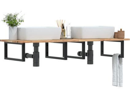 Deska pod umyvadlo nástěnná ocel a masivní akáciové dřevo [3302793] (Barva Hnědo-černá)