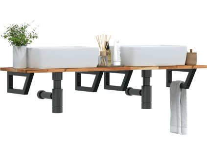 Deska pod umyvadlo nástěnná ocel a masivní akáciové dřevo [3302730] (Barva tmavě hnědá a bílá)