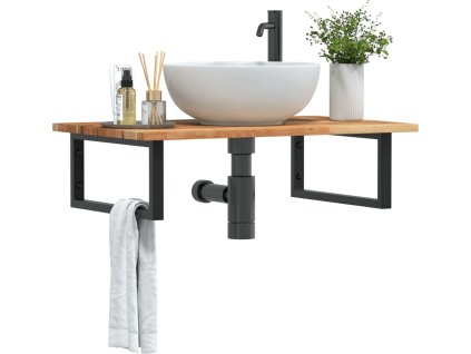 Deska pod umyvadlo nástěnná ocel a masivní akáciové dřevo [3302832] (Barva tmavě hnědá a bílá)