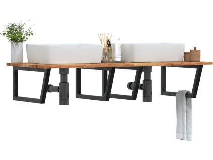 Deska pod umyvadlo nástěnná ocel a masivní akáciové dřevo [3302902] (Barva Hnědá a bílá)