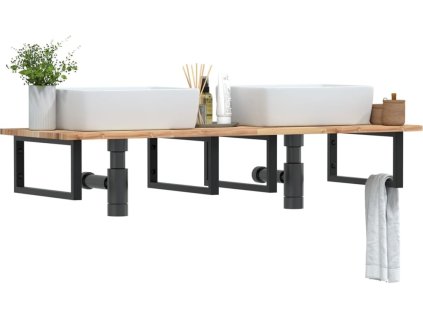 Deska pod umyvadlo nástěnná ocel a masivní akáciové dřevo [3302788] (Barva Hnědá a bílá)