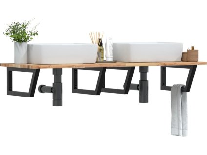 Deska pod umyvadlo nástěnná ocel a masivní akáciové dřevo [3302795] (Barva Hnědo-černá)