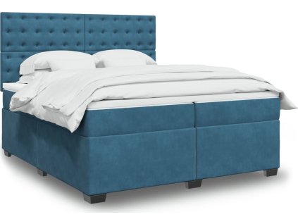 Box spring postel s matrací 200x200 cm samet [3293318] (Barva Modrá)