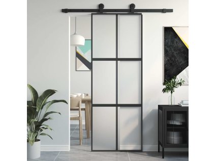 Posuvné dveře 76 x 205 cm tvrzené sklo a hliník [155207] (Barva Černá a matná)
