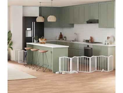 Zábrana pro psy s dvířky skládací 9 panelů 450 cm topol [3155591] (Barva Bílá)
