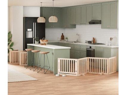Zábrana pro psy s dvířky skládací 12 panelů 960 cm topol [3155668] (Barva Přírodní)