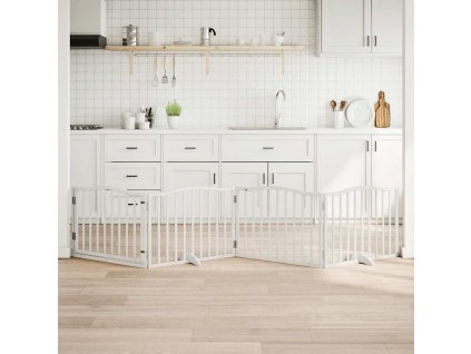Zábrana pro psy s dvířky skládací 4 panely 320 cm [352217] (Barva Bílá)