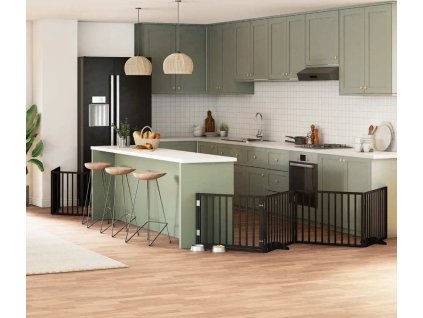 Zábrana pro psy s dvířky skládací 6 panelů 480 cm topol [3155569] (Barva Černá)