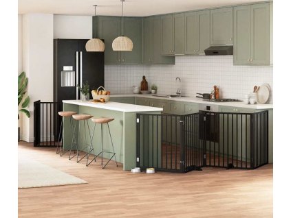 Zábrana pro psy s dvířky skládací 8 panelů 640 cm topol [3155574] (Barva Černá)