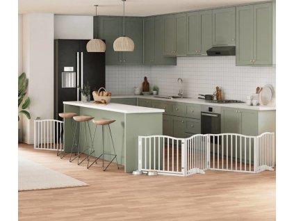 Zábrana pro psy s dvířky skládací 8 panelů 640 cm topol [3155618] (Barva Bílá)