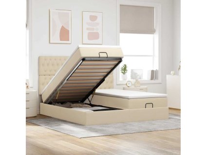 Osmanský rám postele s matrací 200x200cm textil [3313725] (Barva Krémová)