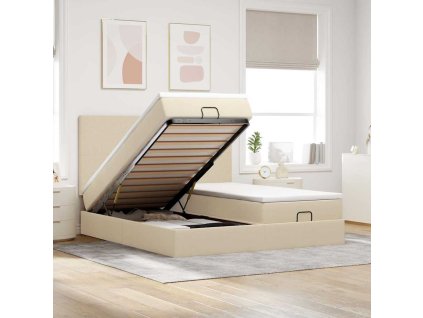 Osmanský rám postele s matracíes 200x200cm textil [3313683] (Barva Krémová)