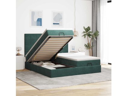 Osmanský rám postele s matracíes 200x200cm samet [3314630] (Barva Tmavě zelená)