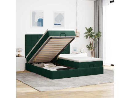 Osmanský rám postele s matracíes 200x200cm samet [3314630] (Barva Tmavě zelená)