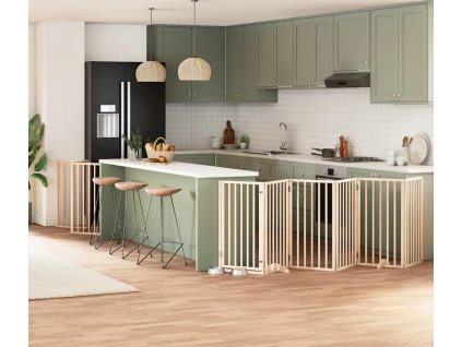 Zábrana pro psy s dvířky skládací 12 panelů 600 cm topol [3155533] (Barva Přírodní)