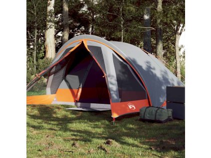 Kempingový stan kabinový pro 4 osoby nepromokavý [94715] (Barva Šedá a oranžová)