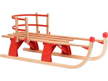 Skládací sněžné sáně s opěradlem dřevěné 119 cm [92493] (Barva Červená)
