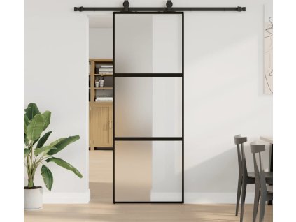 Posuvné dveře se sadou kování černé 76x205 cm Tvrzené sklo [3375814] (Barva Černá a matná)