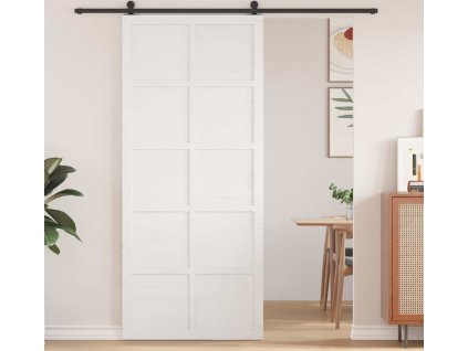 Zavěsné posuvné dveře Bílá 90 x 210 cm Masivní borovicové dřevo [870417]