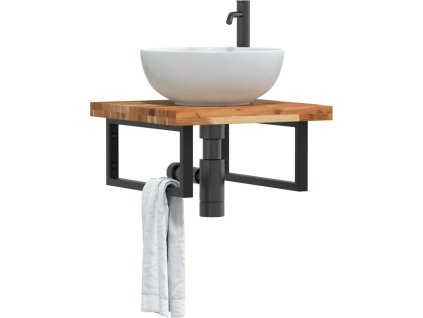 Deska pod umyvadlo nástěnná ocel a masivní akáciové dřevo [3302764] (Barva Hnědá a bílá)