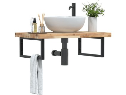 Deska pod umyvadlo nástěnná ocel a masivní akáciové dřevo [3302808] (Barva Hnědá a bílá)