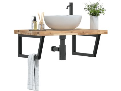 Deska pod umyvadlo nástěnná ocel a masivní akáciové dřevo [3302942] (Barva tmavě hnědá a bílá)