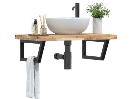 Deska pod umyvadlo nástěnná ocel a masivní akáciové dřevo [3302811] (Barva Hnědo-černá)