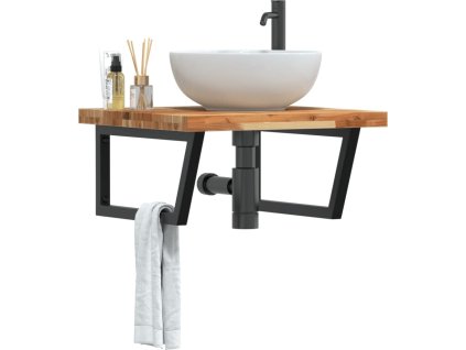 Deska pod umyvadlo nástěnná ocel a masivní akáciové dřevo [3302887] (Barva tmavě hnědá a černá)