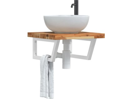 Deska pod umyvadlo nástěnná ocel a masivní akáciové dřevo [3302774] (Barva tmavě hnědá a bílá)