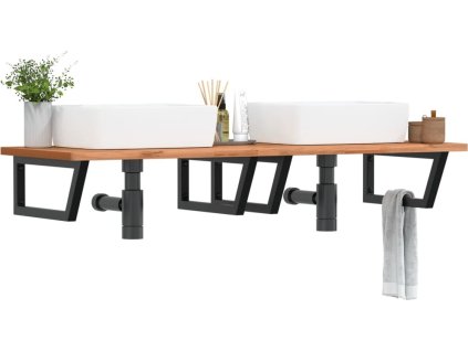 Deska pod umyvadlo nástěnná ocel a masivní bukové dřevo [3302458] (Barva Bílá)