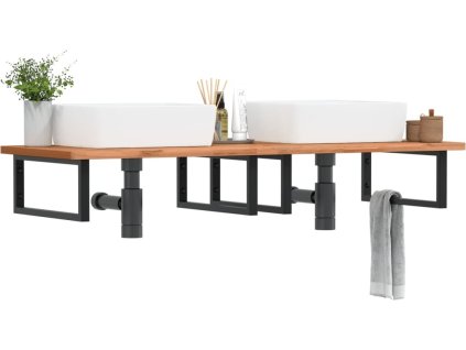 Deska pod umyvadlo nástěnná ocel a masivní bukové dřevo [3302457] (Barva Černá)