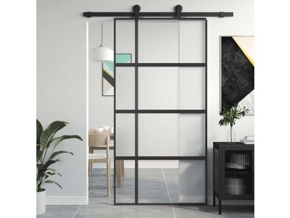 Posuvné dveře 102,5 x 205 cm tvrzené sklo a hliník [155230] (Barva Černá)