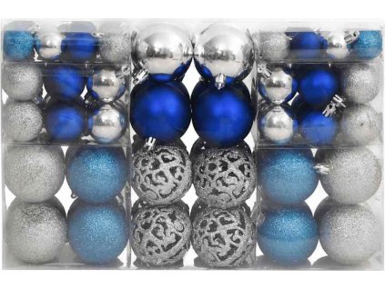 Vánoční ozdoby 100 ks 3 / 4 / 6 cm [356105] (Barva stříbrná a modrá)