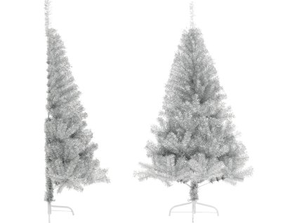 Umělý poloviční vánoční stromek se stojanem 120 cm PVC [344695] (Barva Stříbrná)
