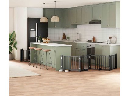 Zábrana pro psy s dvířky skládací 12 panelů 960 cm topol [3155740] (Barva Černá)