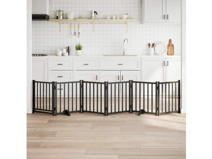 Zábrana pro psy s dvířky skládací 6 panelů 300 cm jedle [352285] (Barva Černá)