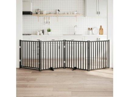 Zábrana pro psy s dvířky skládací 4 panely 320 cm [352291] (Barva Černá)