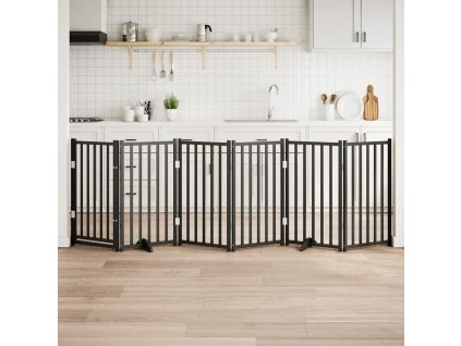 Zábrana pro psy s dvířky skládací 6 panelů 300 cm [352287] (Barva Černá)